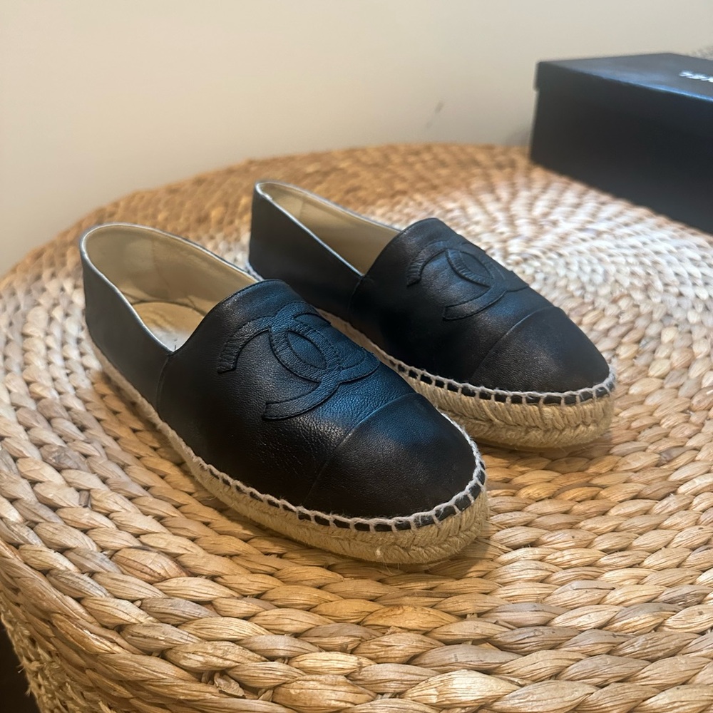Chanel Black Espadrille Flats